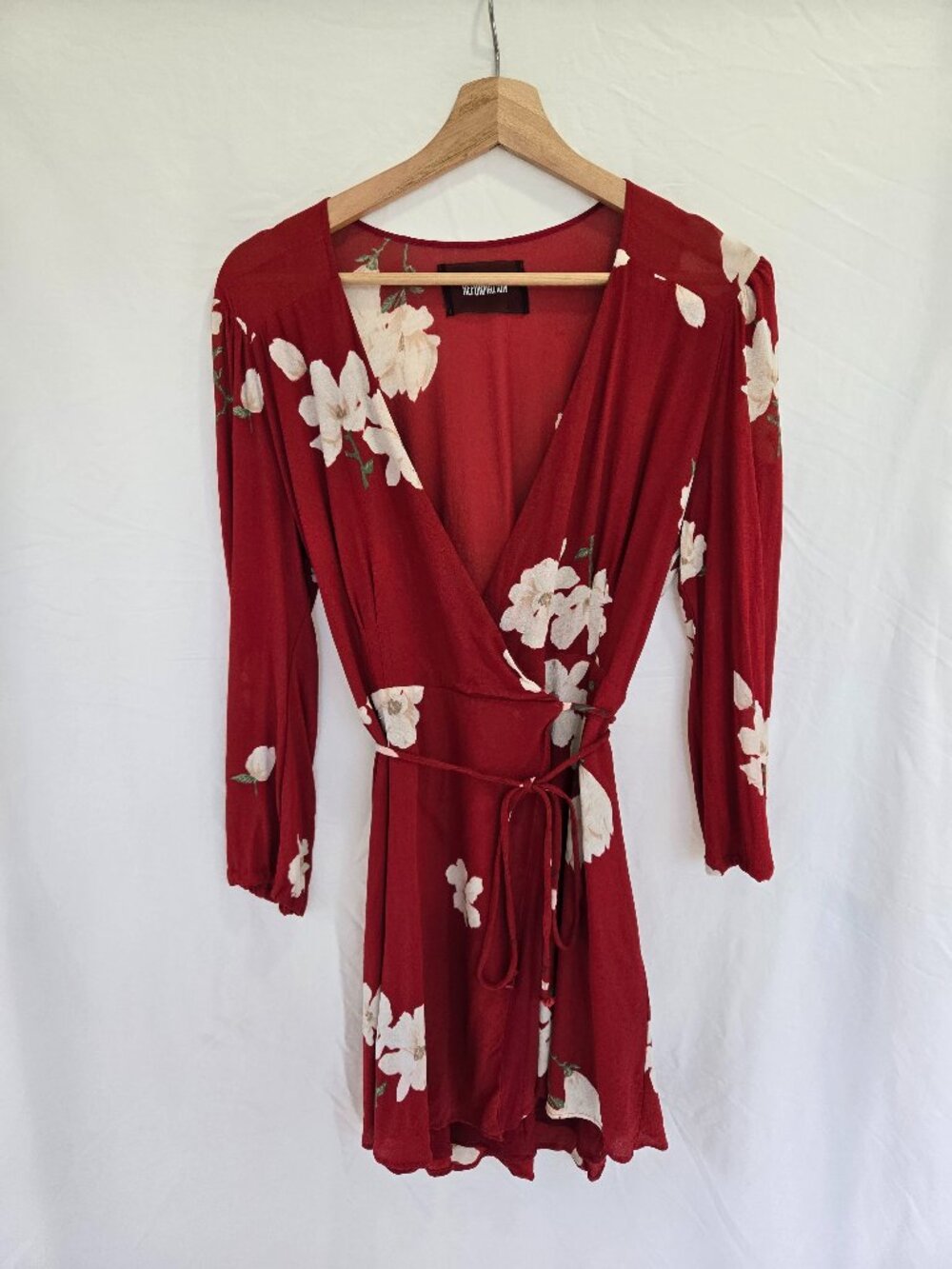 Reformation Women's Red Floral Wrap Mini Dress XL
